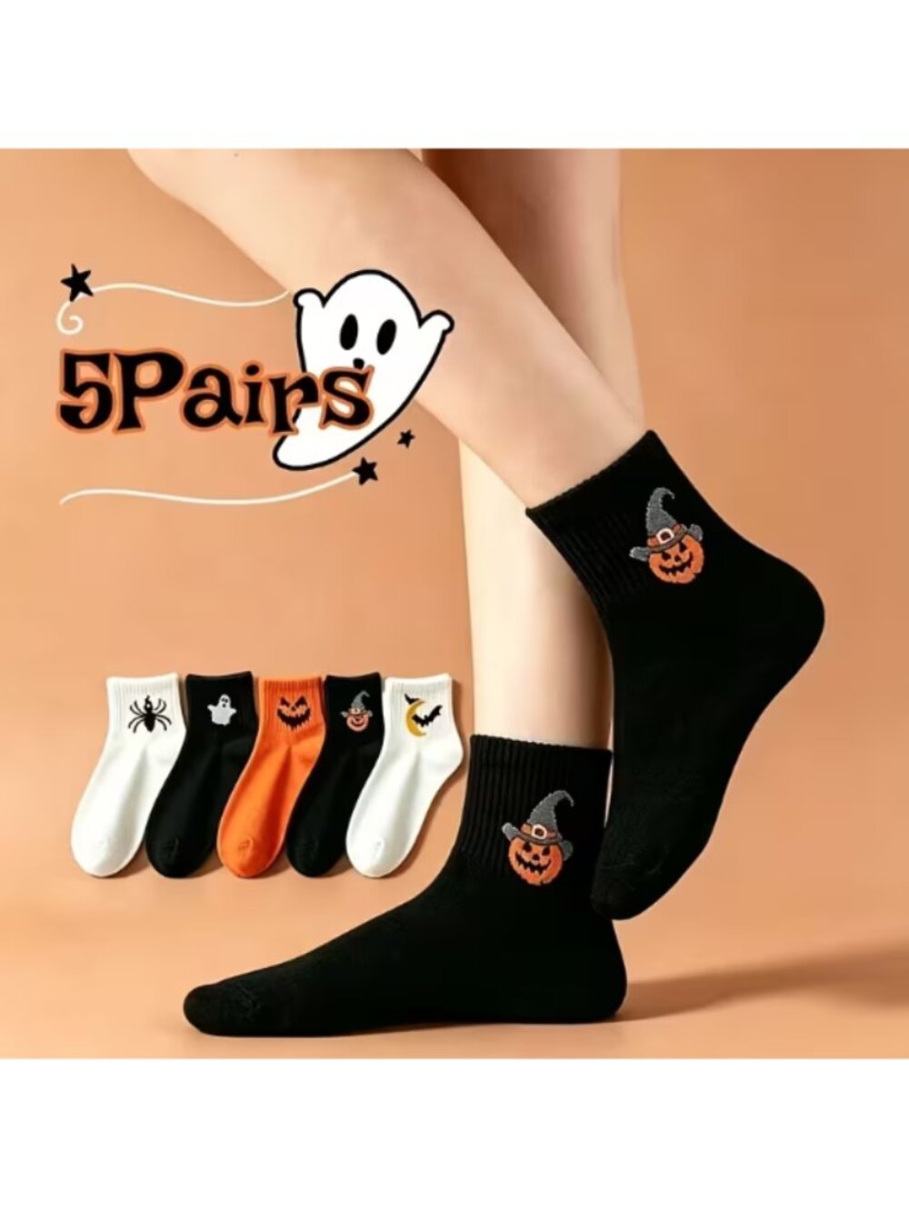 5-Pair Dark Style Halloween Crew Socks